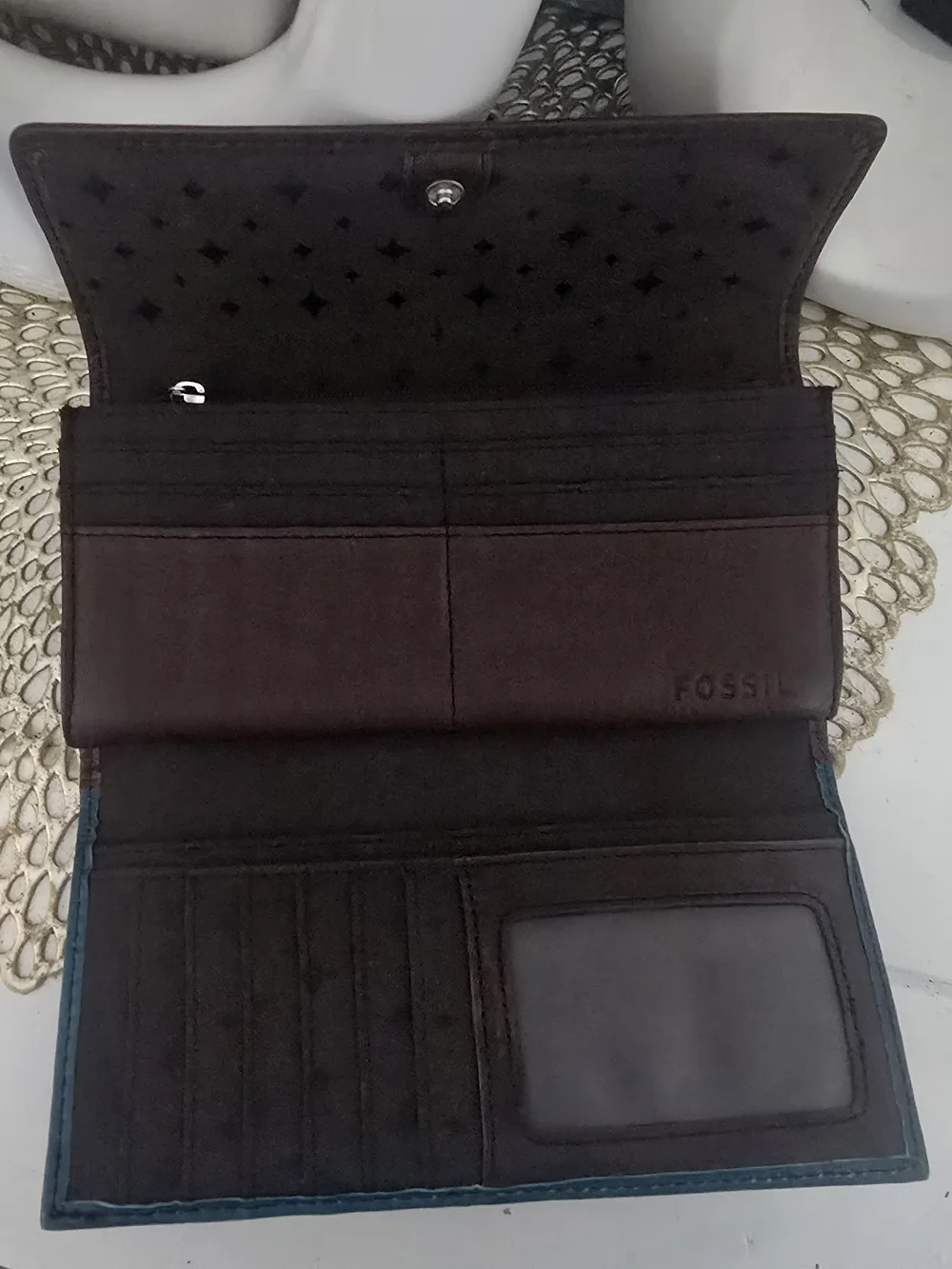 Fossil Teal Floral Leather Wallet